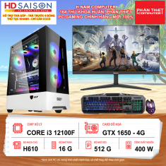 HNAM PC i3 12100F RAM 16G SSD 512G VGA 1650 LCD 24 inch 75Hz