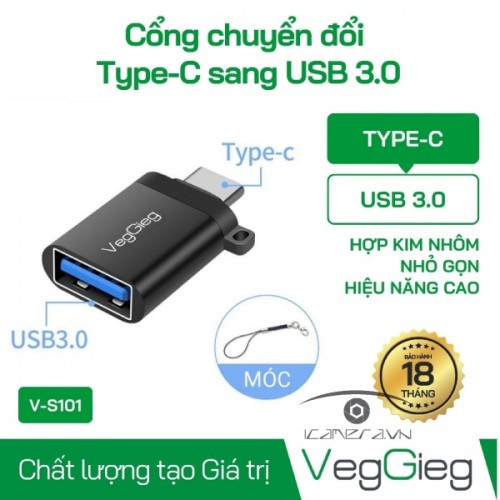 Đầu chuyển OTG Type C (M) to USB 3.0 (F) VEGGIEG V-S101