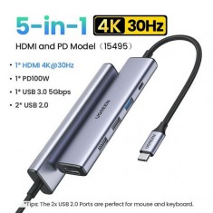 Hub Type-C 5 trong 1 ra HDMI 4K USB Sạc PD 100W Ugreen 15495 cao cấp